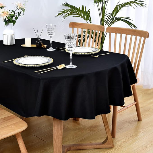 Wolkemer Small Oval Tablecloth 52 x 70 Inch Washable Fabric Table Cloth Solid Black Table Cover for Dining Wedding Party Banquet Tabletop Decoration
