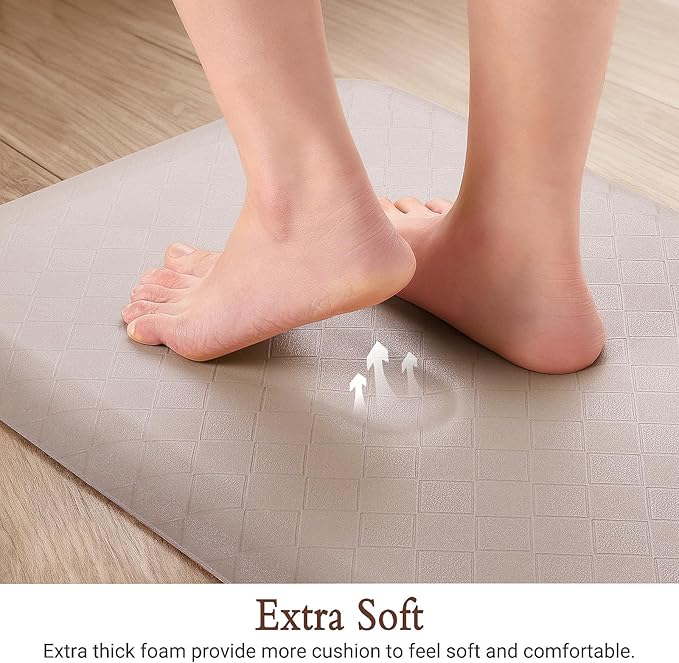 HappyTrends Kitchen Runner Rugs Anti-Fatigue mats - 4/5 Inch Thick Non Slip Waterproof Ergonomic Comfort Mat for Kitchen, Floor Home, Office, Sink, Laundry (17.3"x 28",Khaki)