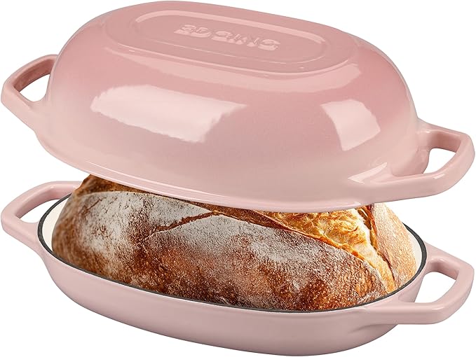 EDGING CASTING Enameled Cast Iron Oval Dutch Oven Pot with Lid, Dutch Oven for Sourdough Bread Baking, Oval Bread Pan, Bread Oven, Bread Dutch Oven, 5qt, Pink
