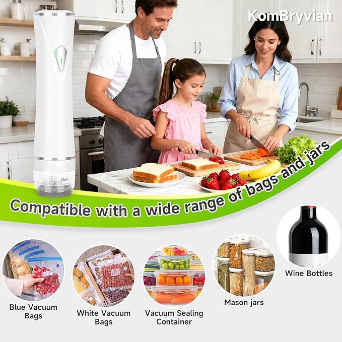 Vacuum Sealer - Handheld Vacuum Sealer for Food 5X Fresh, Compact Food Seal with 30 Reusable Pouches, Auto Stop and Removable Filter for Travel Kitchen, Home Barbecue