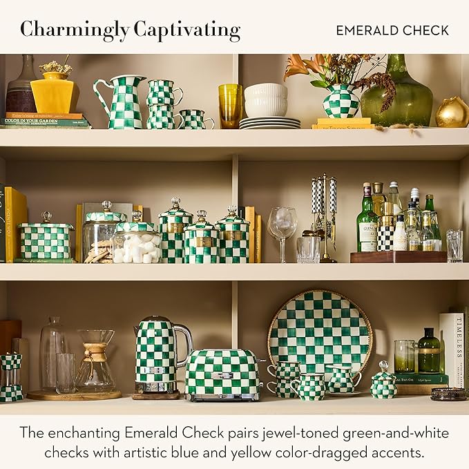 MACKENZIE-CHILDS 2-Slice Toaster, Decorative Toaster for Kitchen, One of Oprah’s Favorite Things, Green-and-White Emerald Check