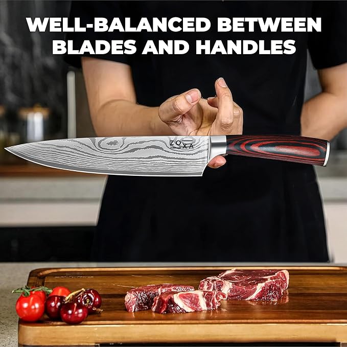 Kitchen Knife Set with Block, 17-Piece Stainless Steel Knife Set, Kitchen Knives Including Chef Knife, Steak Knives, Honing Rod and Kitchen Scissors, Knife Block Set