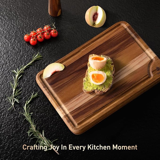 Extra Large Teak Wood Cutting Board 20inch for Kitchen Non Slip Feet Over Sink Butcher Block Chopping Board Nice Solid Thick Wooden Juice Groove Big Xl XXl large Best Hardwood Kitchen Counter Organic