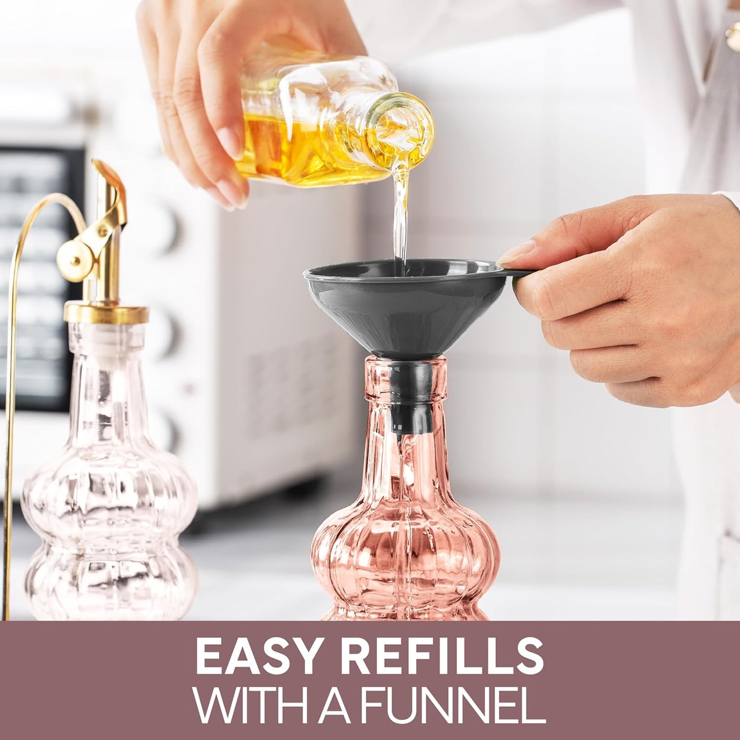 COOK WITH COLOR Glass Olive Oil Bottle Dispenser - 2 Pack- 17oz Oil and Vinegar Cruet - Olive Oil Carafe Decanter for Kitchen, Elegant Waves, Pink