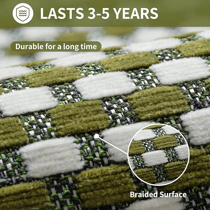 Large Kitchen Runner Rugs Long Kitchen Mat Non Slip Washable, Super Absorbent Soft Chenille Braided Kitchen Mats for Floor, Rubber Backing Kitchen Sink Standing Mat, Easy Clean, Green 36"x71"