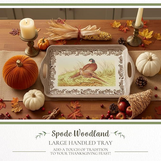 Pimpernel Woodland Large Handled Tray- Large Rectangular Melamine Serving Tray with Nature-Inspired Forest Design - Dishwasher Safe Platter for Snacks Breakfast Lunch or Seasonal Kitchen Table Display