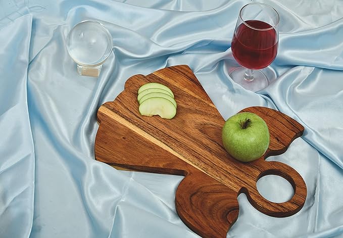 Treen Art Wooden Christmas Cutting Board for Kitchen Decor, 13"L x 10"W Angle Shaped Acacia Wood Chopping Board with Handle, Serving Charcuterie Platter