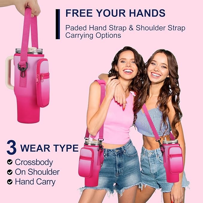Water Bottle Carrier Bag for Stanley 40/30 oz Tumbler with Phone Pocket Neoprene Water Bottle Holder with Shoulder & Handheld Strap Stanley Cup Accessories