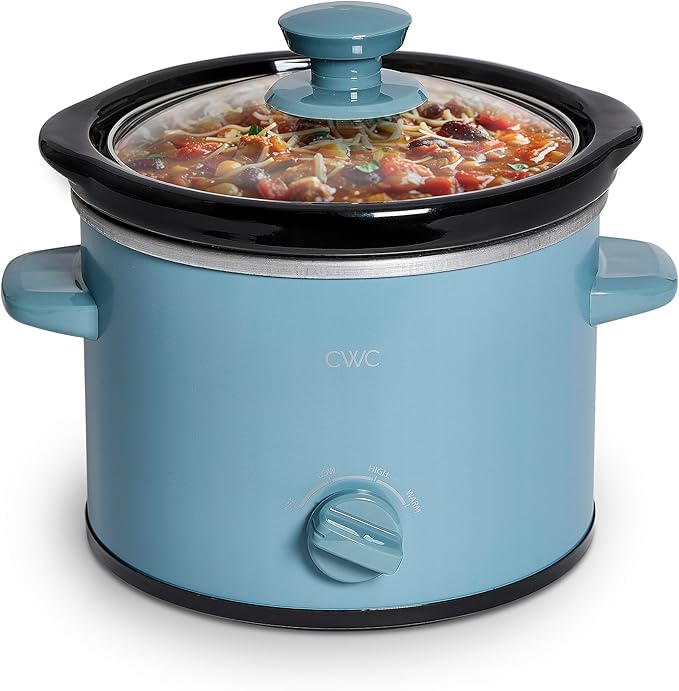 COOK WITH COLOR 2QT Mini Electric Round Slow Cooker - Adjustable Settings, Removable Stoneware Pot, Tempered Glass Lid, Dishwasher Safe, Cool-Touch Side Handles, Slate Blue