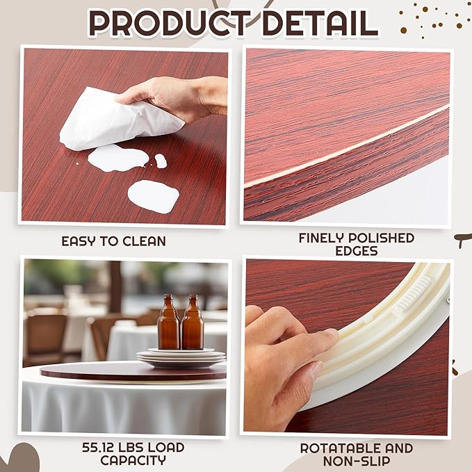 28" Walnut Wood Lazy Susan for Table Top, Large Turntable Rotating Serving Tray for Counter Top Solid Wooden Round Lazy Susan Organizer for Kitchen Spinning Food Server Centerpieces