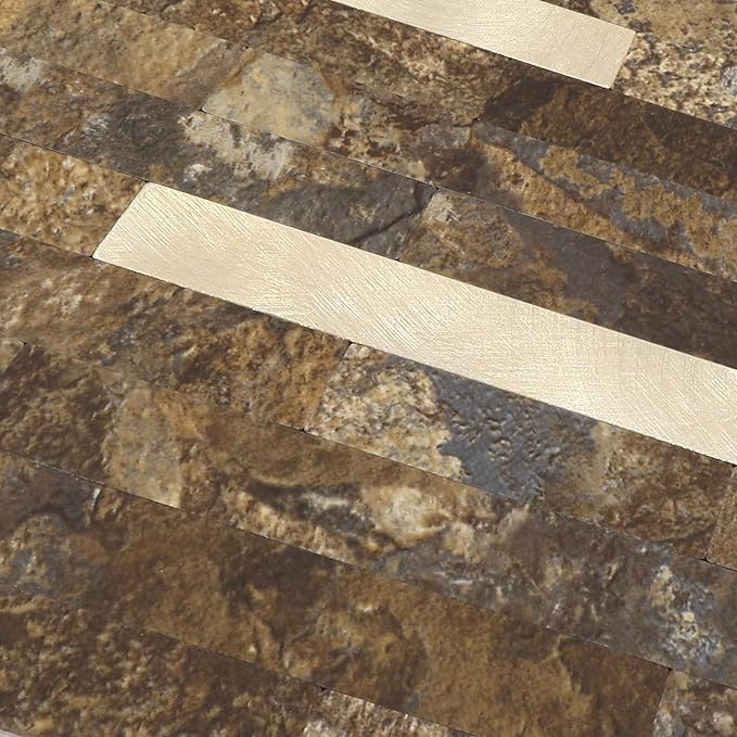 Yipscazo 2 Sheets Peel and Stick Stone Metal Backsplash, PVC Wall Tiles Stick on Tiles for Backsplash Kitchen, Bathroom, Fireplace (6'' X 12'', Rustic)