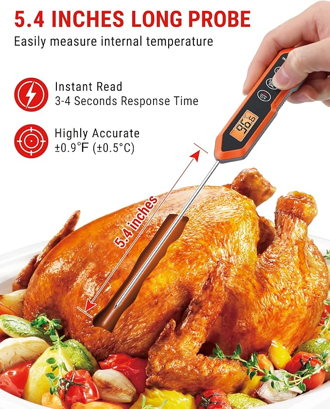 ThermoPro TP15H Waterproof Instant Read Food Thermometer for Cooking, Digital Meat Thermometer Probe with Backlight & Calibration, Cooking Thermometer for Meat Liquids Candy BBQ Oven Turkey