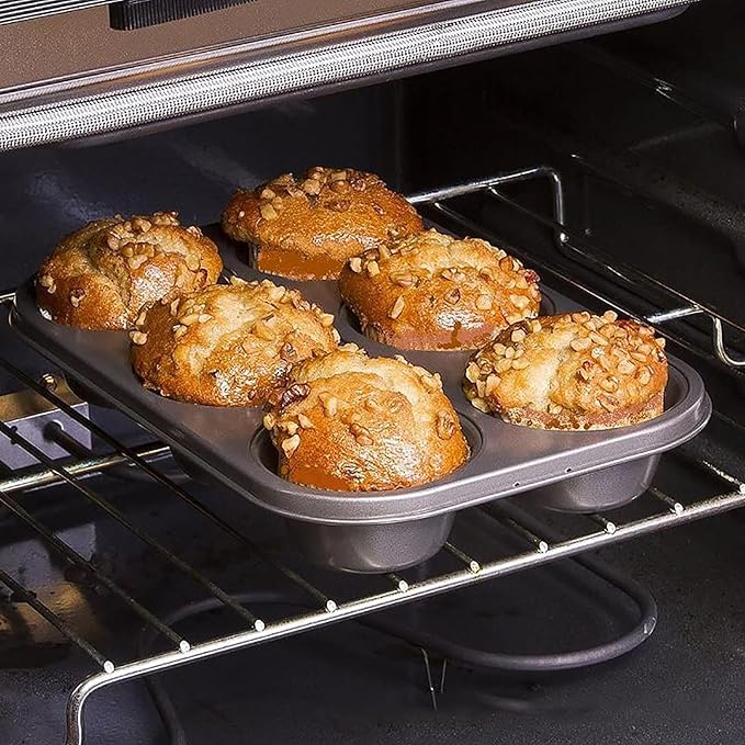 2 Packs 6-Cup Muffin Baking Pan Tin, Small Round Muffin Tin, Nonstick Cupcake Pans, Cheesecake Pans, Carbon Steel, Black