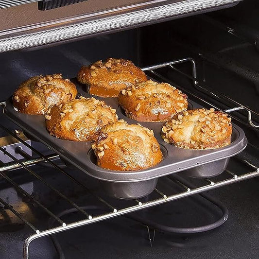 2 Packs 6-Cup Muffin Baking Pan Tin, Small Round Muffin Tin, Nonstick Cupcake Pans, Cheesecake Pans, Carbon Steel, Black