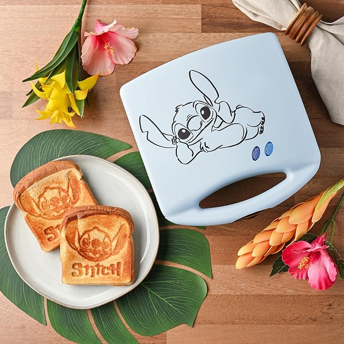 Select Brands Disney Lilo & Stitch Sun Sand Sea Grilled Cheese Sandwich Maker - Kitchen Appliances - Ceramic Nonstick Cooking Plates - Panini Press - Imprints Stitch Image - Dual Sandwich Machine