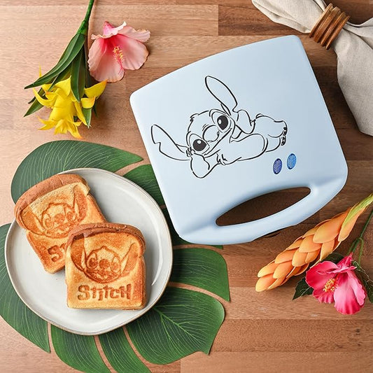 Select Brands Disney Lilo & Stitch Sun Sand Sea Grilled Cheese Sandwich Maker - Kitchen Appliances - Ceramic Nonstick Cooking Plates - Panini Press - Imprints Stitch Image - Dual Sandwich Machine