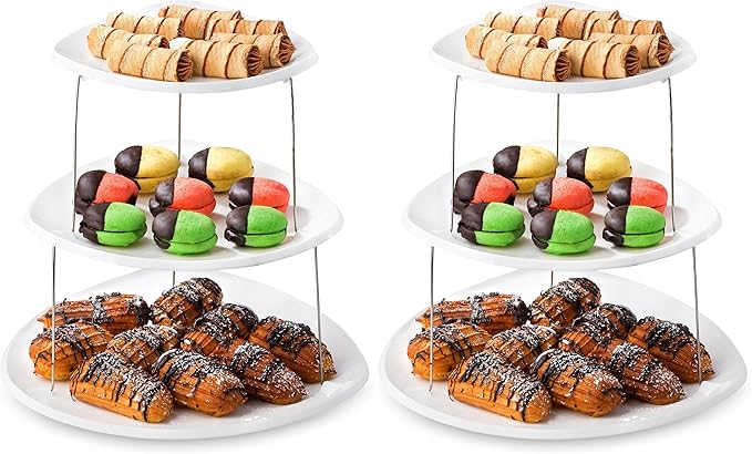 Masirs Collapsible 3-Tier Party Tray: Decorative Design Folds for Minimal Storage. an Elegant Serving Tray for Sandwiches, Cake, Sliced Cheese, and Deli Meat. (Pack of 2)