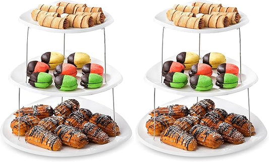 Masirs Collapsible 3-Tier Party Tray: Decorative Design Folds for Minimal Storage. an Elegant Serving Tray for Sandwiches, Cake, Sliced Cheese, and Deli Meat. (Pack of 2)