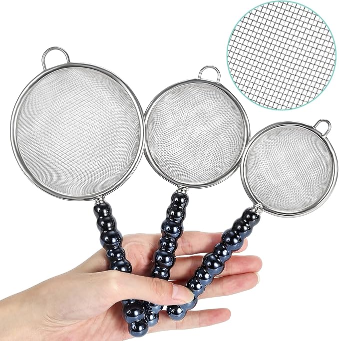 3 Sizes Premium Fine Mesh Strainer with Ceramic Handle, Stainless Steel Wire Strainers is perfect for Sift, Strain, Drain Rinse Vegetables, Pastas Tea