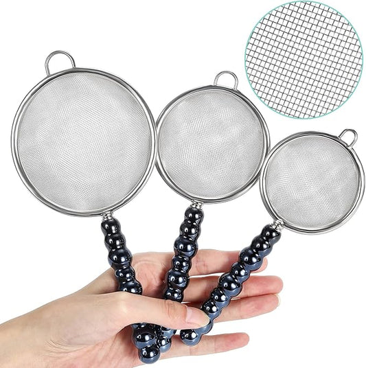 3 Sizes Premium Fine Mesh Strainer with Ceramic Handle, Stainless Steel Wire Strainers is perfect for Sift, Strain, Drain Rinse Vegetables, Pastas Tea