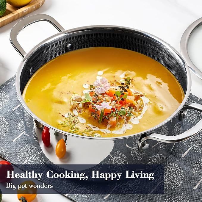 Non Stick Pot and Pan Set 8 Pieces, 1.5 QT, 2 QT Saucepan & 5.2 Quart Stock Pot Set with Matching Tempered Glass Lid Double Trivets, Dishwasher & Oven Safe Up to 500℉ Compatible with All Cooktops
