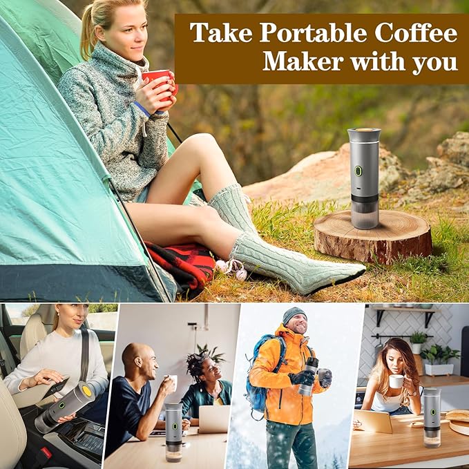 Lmozim Portable Coffee Maker, Espresso Machine for camping, Travel Coffee Maker with USB-C, 3-in-1 Small Espresso Machine with Ground Coffee & Capsules (NS＆DG) for RV, Hiking, Office(Silver)