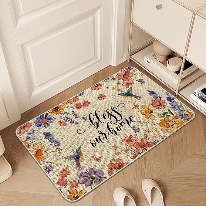 Flower Spring Kitchen Mats for Floor Set of 2, Wildflower Summer Floor Mats, Non Slip Rubber Backing Kitchen Floor Mat and Rug Set for Kitchen Sink, Office, Laundry