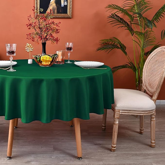 MEANMOY Green 210 GSM Water & Stain Resistant Round Tablecloth for Circle Table - Solid 90 Inch Table Cloth Cover in Wrinkle Free Durable Washable Polyester Fabric for Wedding, Party, Banquet
