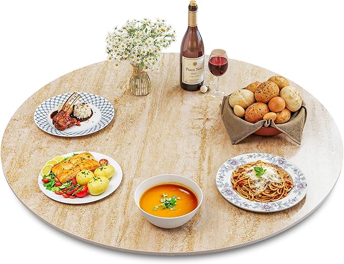 Lazy Susan Turntable 31.5 Inch-360°Silent Rotating Anti-Slip Serving Tray,Heavy Duty Centerpiece for Kitchen,Dining & Coffee Table-Beige Modern Design with Non-Slip Base