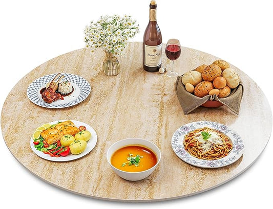 Lazy Susan Turntable 35.4 Inch-360° Silent Rotating Anti-Slip Serving Tray,Heavy Duty Centerpiece for Kitchen,Dining & Coffee Table-Beige Modern Design with Non-Slip Base