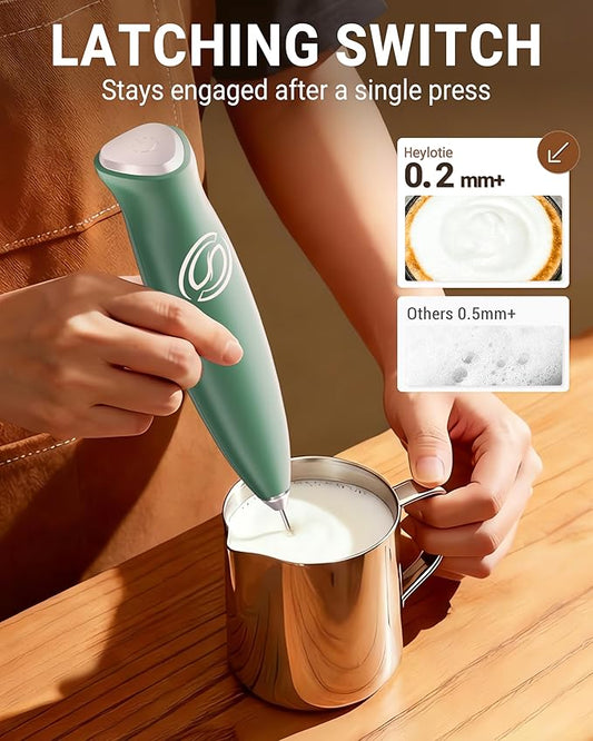 Milk Frother Handheld Frother Wand Drink Mixer Handheld Coffee Stirrers Electric Frother for Coffee Mixer Wand with 2 Whisk frother for protein powder coffee frother handheld-Green