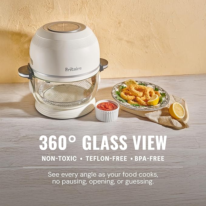 Non Toxic Air Fryer™ - Glass AirFryer 5 Quart w/ 360 Visibility, Self-Cleaning, 400F Vortex Air Fryer for Even Cooking, BPA-Free Teflon Free, 9-in-1 Functions, Rotisserie, Roast, Bake, White