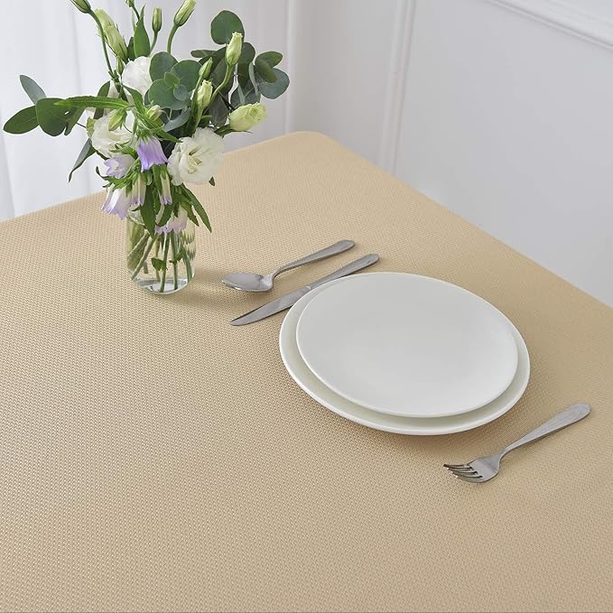 maxmill Jacquard Tablecloth Stain Resistant Waterproof Wrinkle Resistant Spillproof Washable Soft Textured Table Cloth for Dining Room, Indoor and Outdoor Use, Rectangle 60 x 140 Inch, Beige