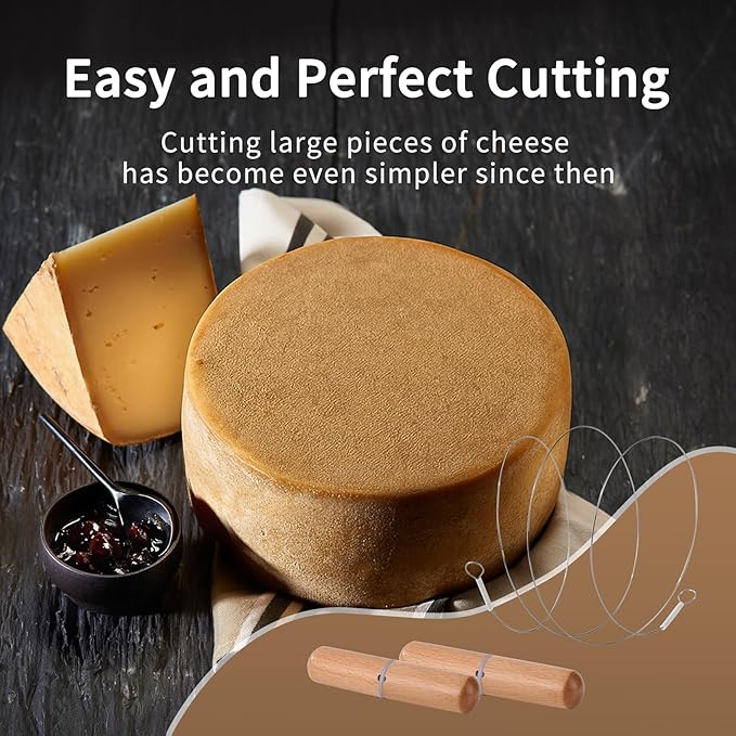 Stainless Steel Cheese Slicer Wire 24"Long-For Soft and Hard Cheese (2 Beech wood handles + 3 Cutting Replacement Wires 24")