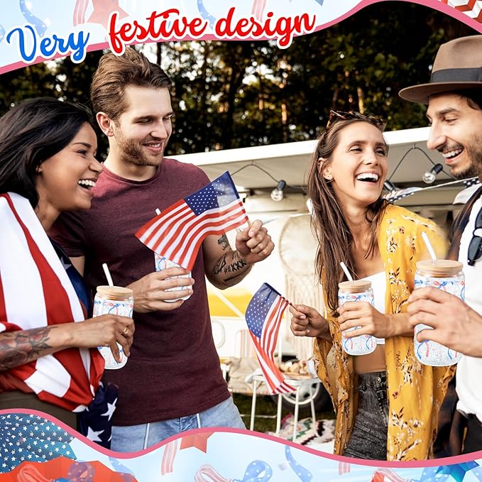 Sliner 2 Pcs Veterans Day Glass Cups Patriotic Bow Gifts Drinking Tumbler 16 oz Iced Coffee Cup with Lid Straw Cleaning Brush for 4th of July Independence Day Summer Home Office Decorations