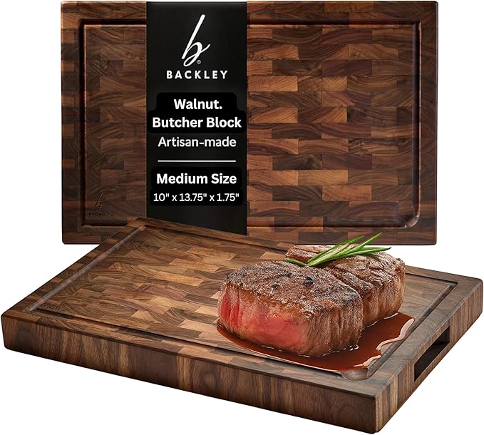 Cutting Board for Kitchen – Wood Cutting Board, Non-Toxic Butcher Block, Walnut Cutting Boards with Juice Groove & Handles, Charcuterie Board – 10" x 13.75" x 1.75" (Pyrowood)