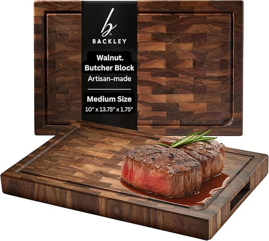 Cutting Board for Kitchen – Wood Cutting Board, Non-Toxic Butcher Block, Walnut Cutting Boards with Juice Groove & Handles, Charcuterie Board – 10" x 13.75" x 1.75" (Pyrowood)