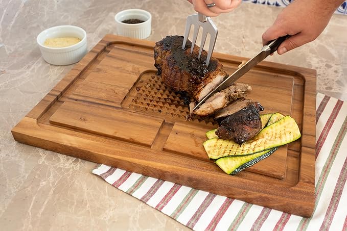 Ironwood Gourmet Hudson Carving Board, 15" x 20" Acacia Wood Cutting Board with Grip Pad and Juice Well