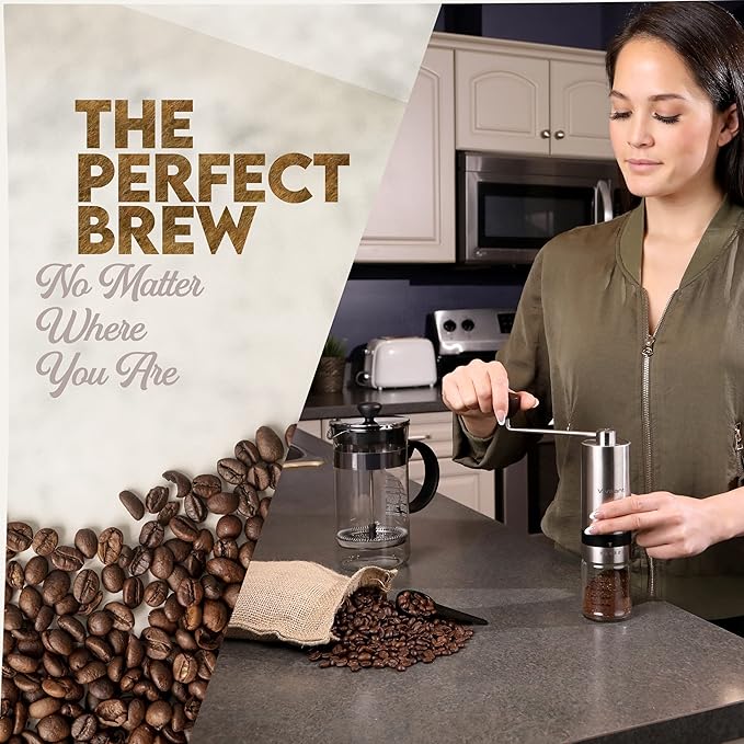 Vivaant Coffee Grinder Manual Capacity 32g - Stainless Steel Conical Burr Coffee Grinder Hand, Manual Coffee Grinder Espresso with Adjustable Settings, Portable Coffee Bean Grinder for French Press
