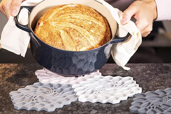 modern-twist 7 x 7 Hive Silicone Trivet, Heat Resistant Up to 675°F, Non Slip, Protects Table from Heat, Cement, Pack of 1