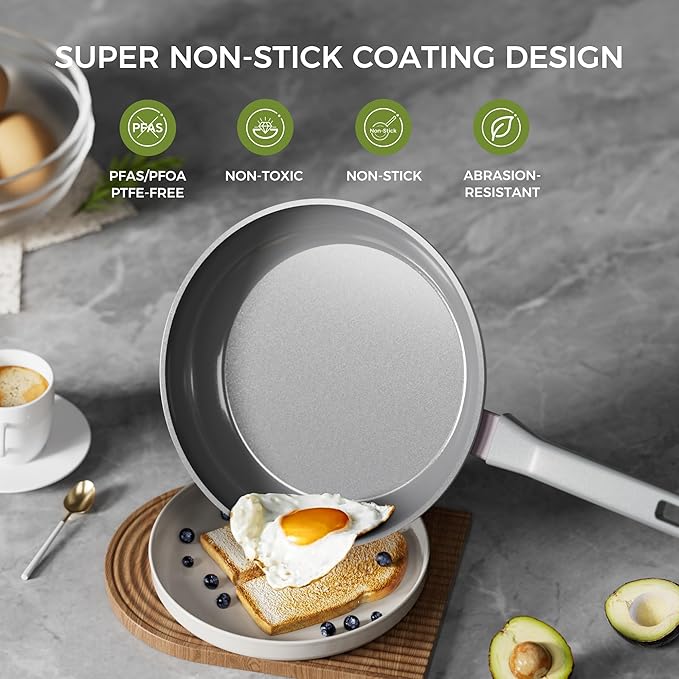 Sanho 12 Inch Nonstick Frying Pan, PFAS & PFOA Free Ceramic Coating, Induction Compatible Cookware, Stay-Cool Bakelite Handle, Gray