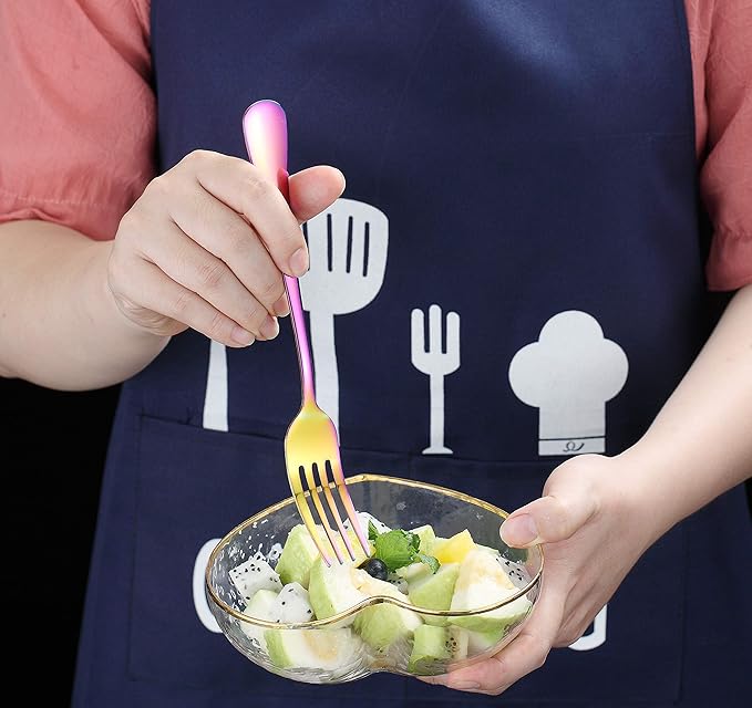 Kyraton Rainbow Dinner Fork 6 Pieces, Stainless Steel 8.17 Inch Forks Colorful Titanium Plating Silverware, Mutil-Color Forks Set of 6