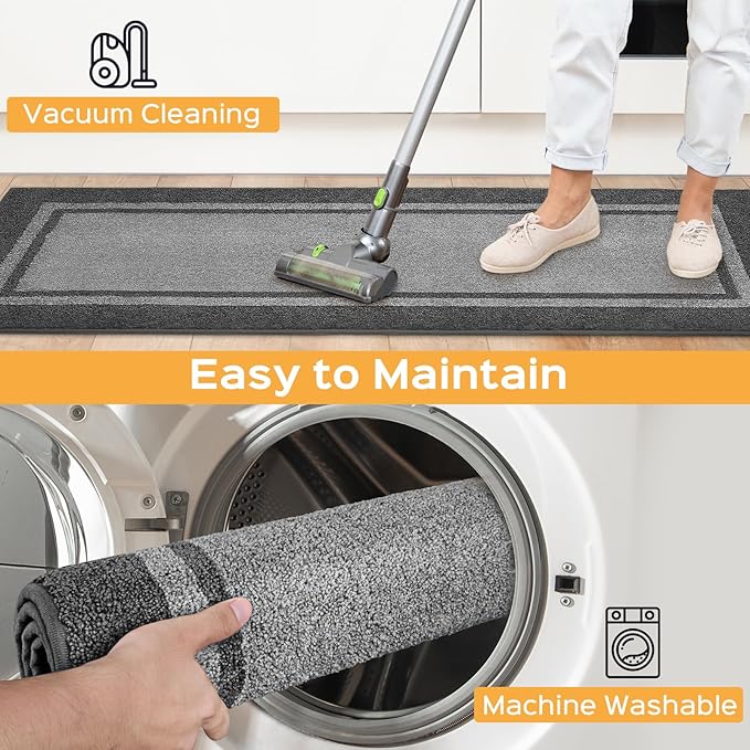Kichen Rugs 24" x 96", Non-Slip Machine Washable Kitchen Runner Rugs Floor Mats, Absorbent Comfort Standing Mats for Kitchen, Sink, Laundry and Hallway, Light Grey & Dark Grey