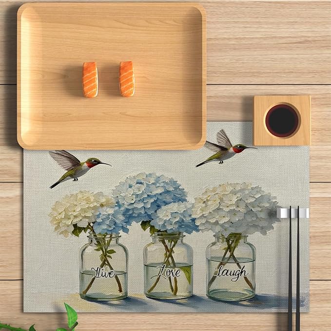 Live Love Laugh Rustic Placemats Resistant Place Mats Kitchen Decor Dining Decoration for Party, Floral Placemats Set of 4-09