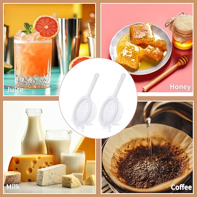 2PCS Plastic Fine Mesh Strainer, Nylon Ultra Strainer for Juice,Yogurt, Coffee, Honey, Milk, Nut Milk with Handle (120+200Mesh)