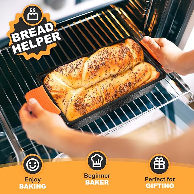 MSJGA 9×5 Inch Cast Iron Loaf Pans with Lid for Bread Baking, 2 In 1 Bread Pan with Sourdough Bread Baking Supplies