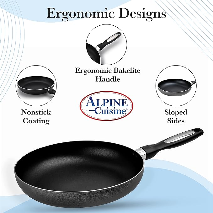 Alpine Cuisine Fry Pan 10-Inch Nonstick Coating Gray, Frying Pans Nonstick for Stove with Stay Cool & Comfortable Handle, Durable Nonstick Cookware, Ideal for Family