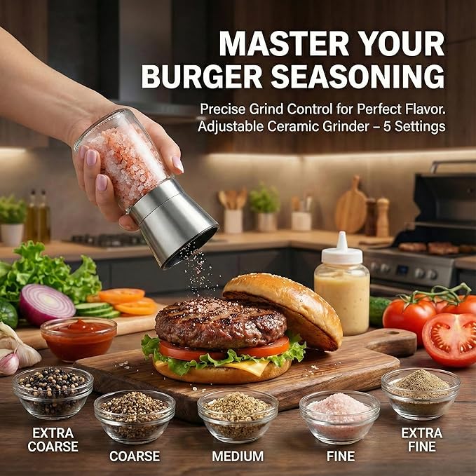 Smash Burger Press Kit - Stainless Steel Burger Smasher & Wide Spatula Set with 100pcs Patty Paper, Shakers, Tongs - Heavy Duty Griddle Accessories BBQ Tools for Flat Top Grill & Cast Iron Skillet
