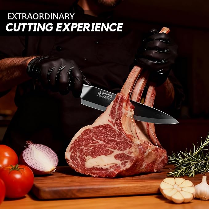 8" Chef's Knife, Japanese Hand Forged Chefs Knife High Carbon Steel Core with Black wooden Ergonomic Handle, Gift Box