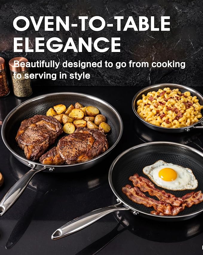 Tibbicc NonStick 6 Pcs Frying Pan Set 8, 10, and 12 Inch Fry Pans with Tempered Glass Lids, Stay-cooling Handle, PFOA Free Non Toxic Dishwash & Oven Safe Kithchen Cookware Set Compatible All Cooktops